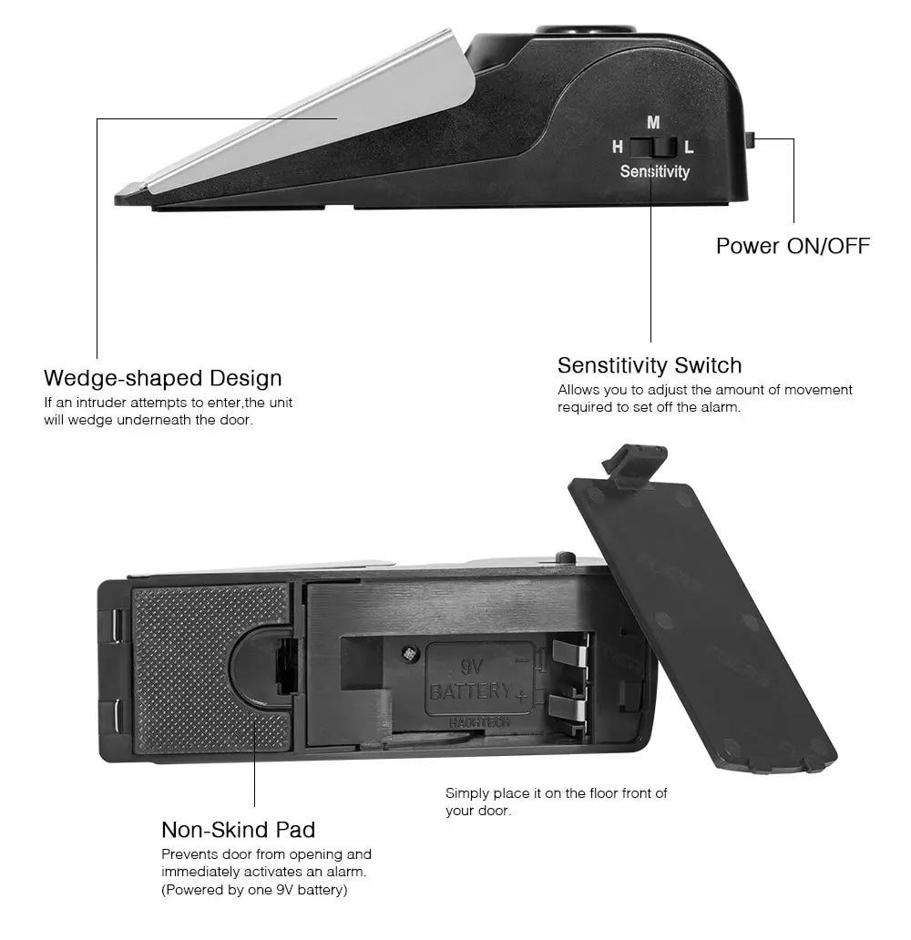 Portable Wireless Door Stop Alarm System - 125dB Loud Security Wedge (2-Pack)
