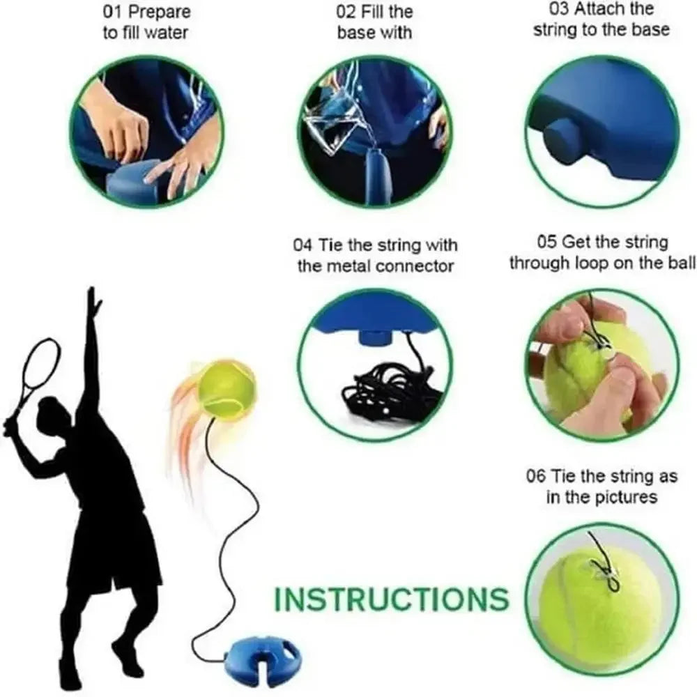 Tennis Self-Trainer Tool – Practice Tool with Elastic Rope for Solo Training