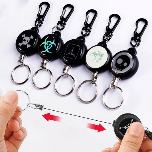 Retractable keychain ID badge holder with durable steel wire cable, anti-loss key ring accessory for keys, badges, backpacks, and everyday carry