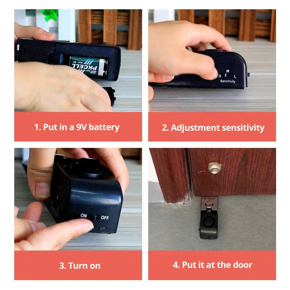 Portable Wireless Door Stop Alarm System - 125dB Loud Security Wedge (2-Pack)