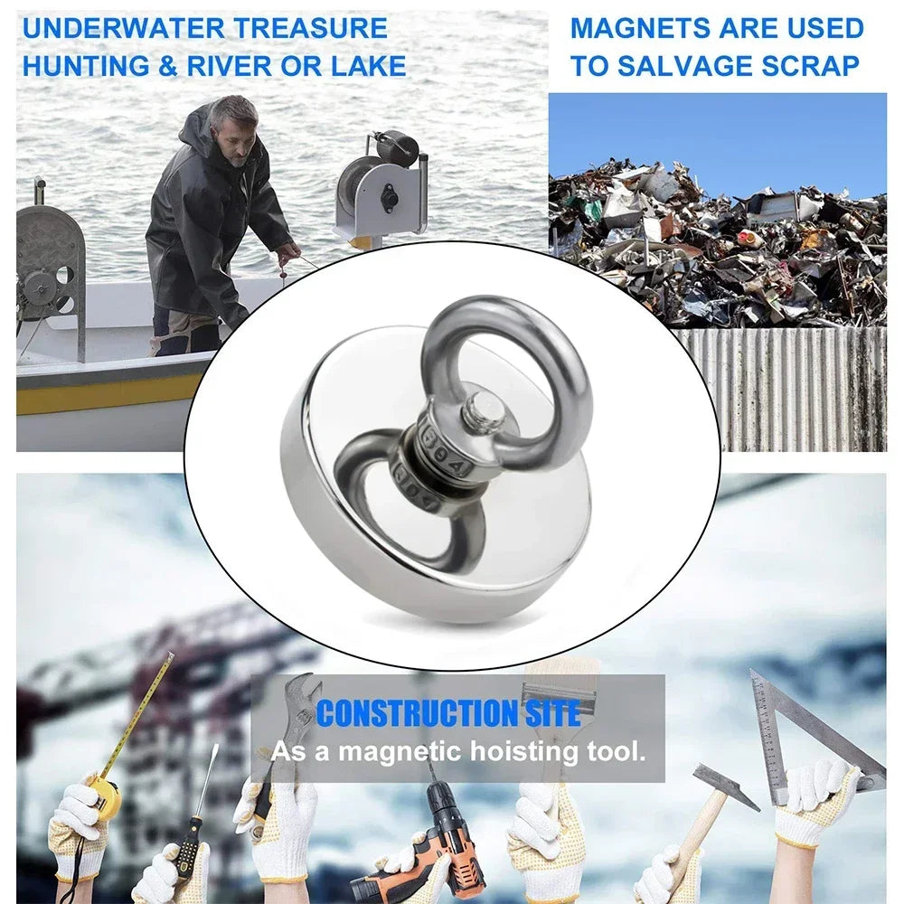 Heavy-Duty Neodymium Fishing Magnet with Eyebolt Hook