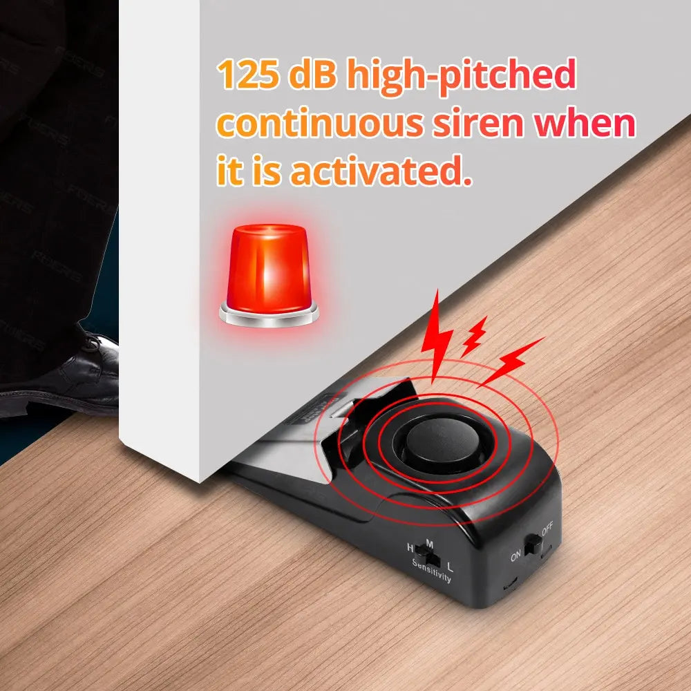 Portable Wireless Door Stop Alarm System - 125dB Loud Security Wedge (2-Pack)