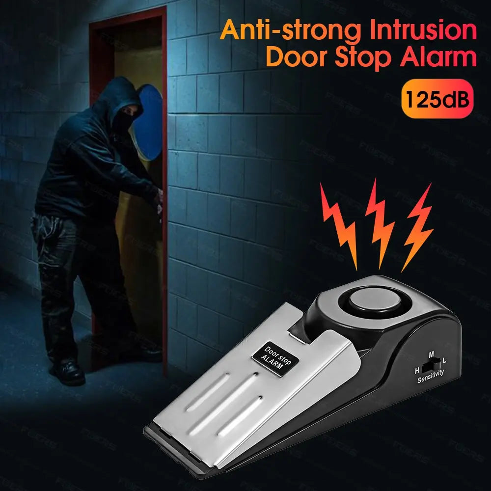 Portable Wireless Door Stop Alarm System - 125dB Loud Security Wedge (2-Pack)