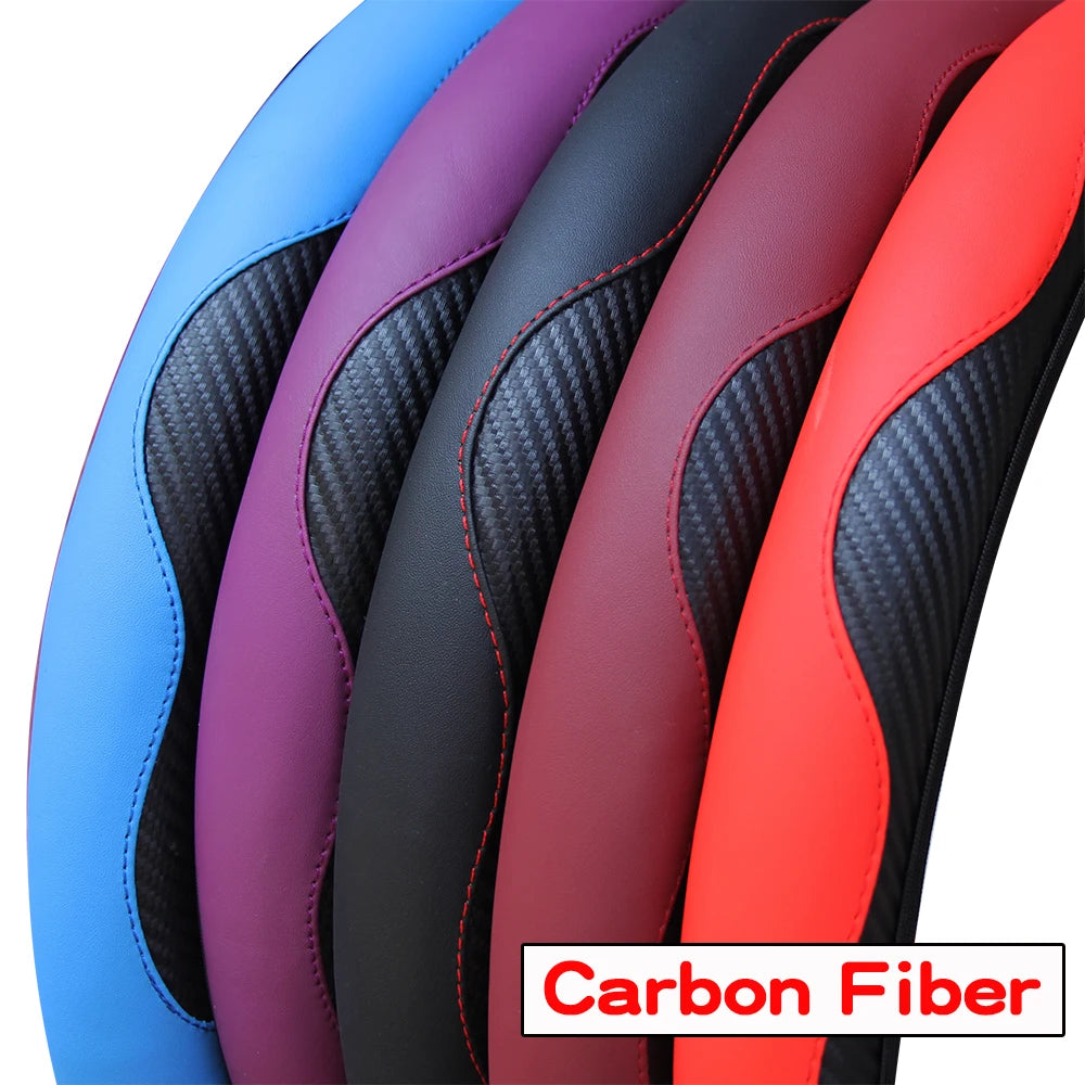 PU Carbon Fiber Leather Steering Wheel Cover – Universal Fit for 14.5–15 Inch Car Steering Wheels