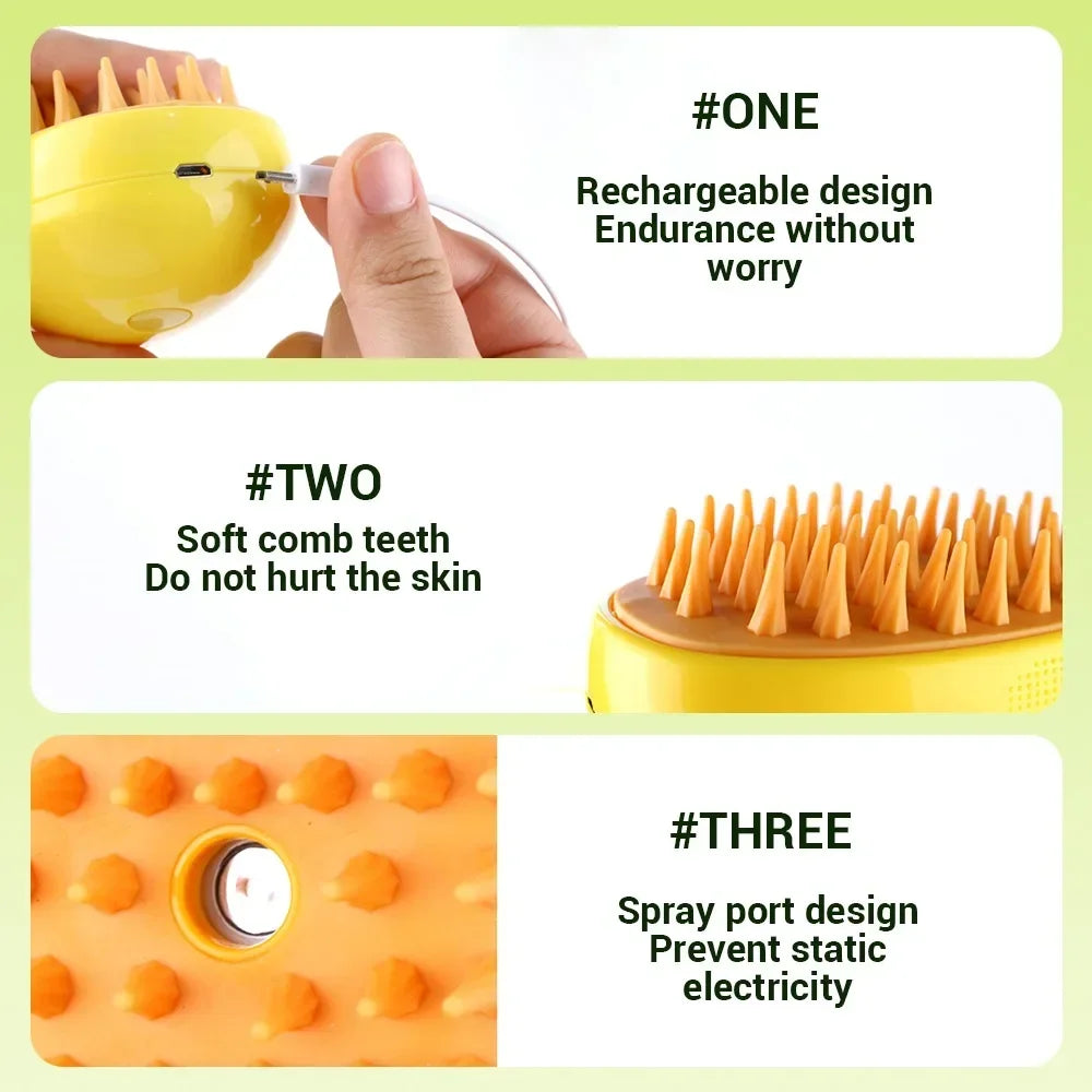 3-in-1 Electric Steam Pet Brush for Cats & Dogs – Grooming, Deshedding & Massage