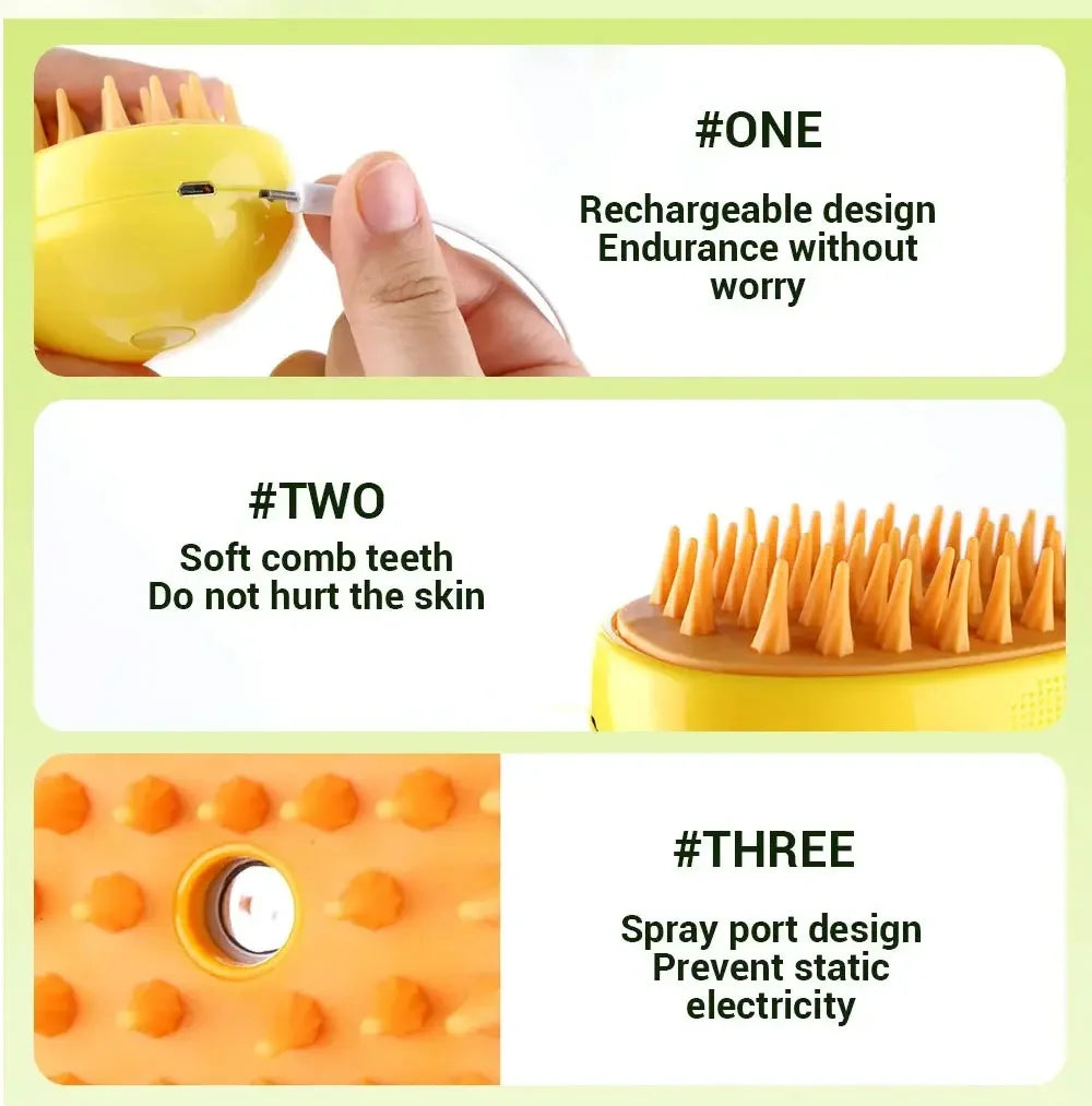 3-in-1 Electric Steam Pet Brush for Cats & Dogs – Grooming, Deshedding & Massage