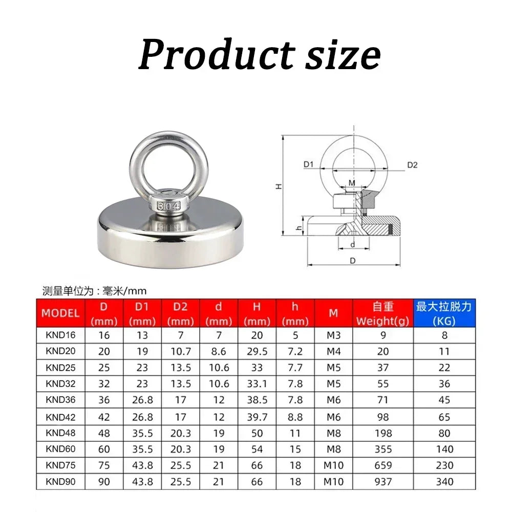 Heavy-Duty Neodymium Fishing Magnet with Eyebolt Hook