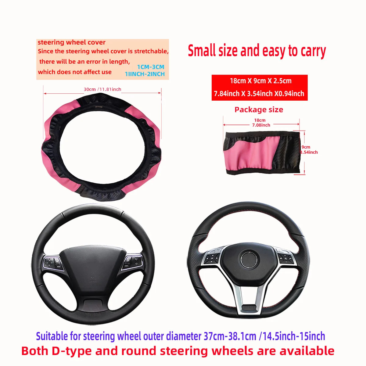PU Carbon Fiber Leather Steering Wheel Cover – Universal Fit for 14.5–15 Inch Car Steering Wheels