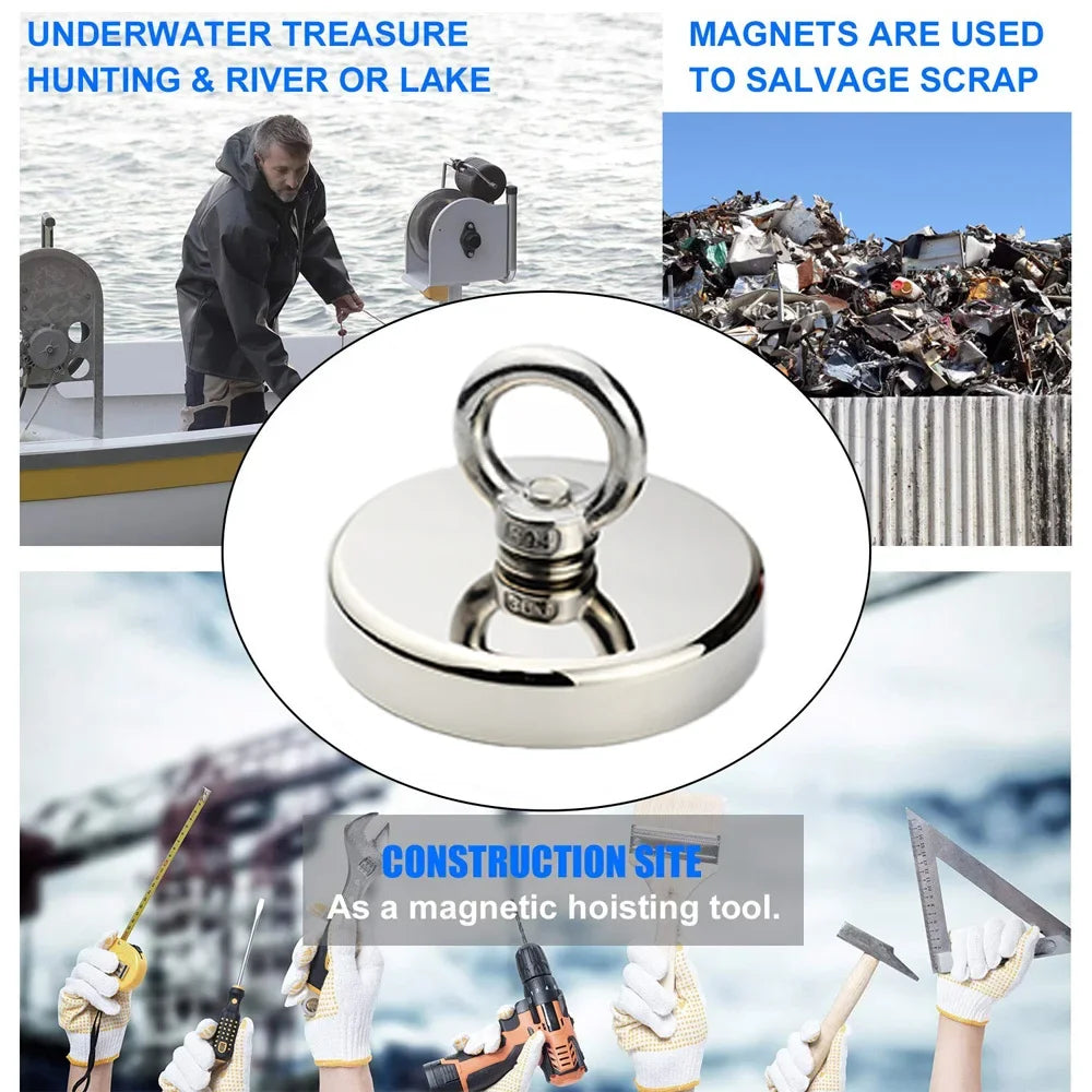 Heavy-Duty Neodymium Fishing Magnet with Eyebolt Hook