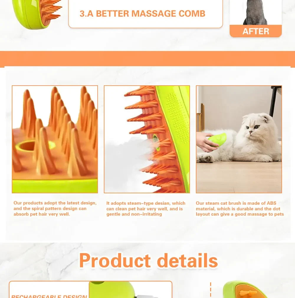 3-in-1 Electric Steam Pet Brush for Cats & Dogs – Grooming, Deshedding & Massage
