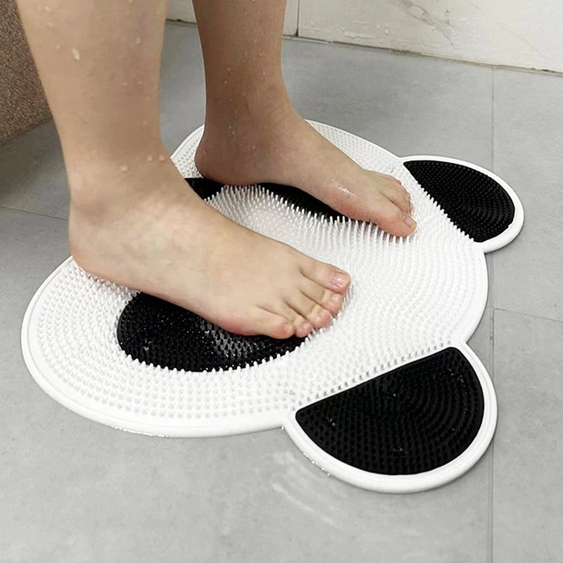 Panda Silicone Foot Scrubber Shower Mat with Soft Massage Bristles and Non-Slip Design for Cleaning and Exfoliating Feet